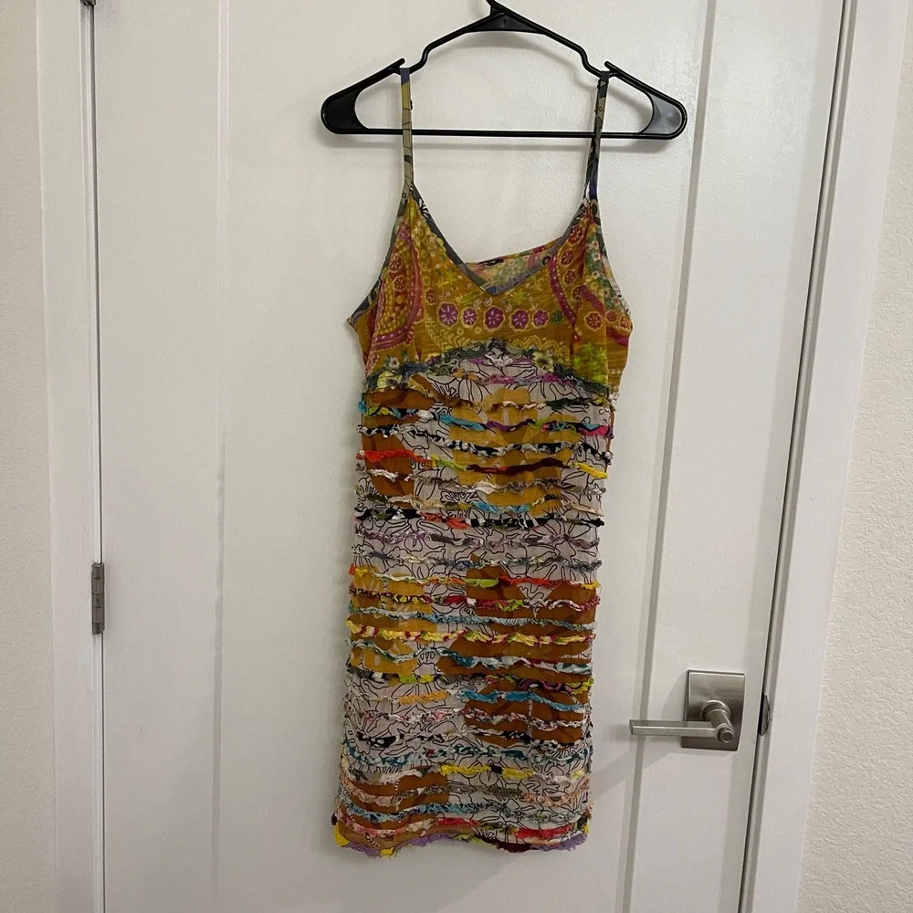 Vintage Boho Zara Larrson Stye‎ Mini Beach Cover Dress Frill Vibrant Festival